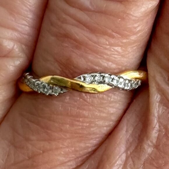 Vintage Delicate Gold and Pave Diamond Ring Size 8 EUC - Picture 2 of 7